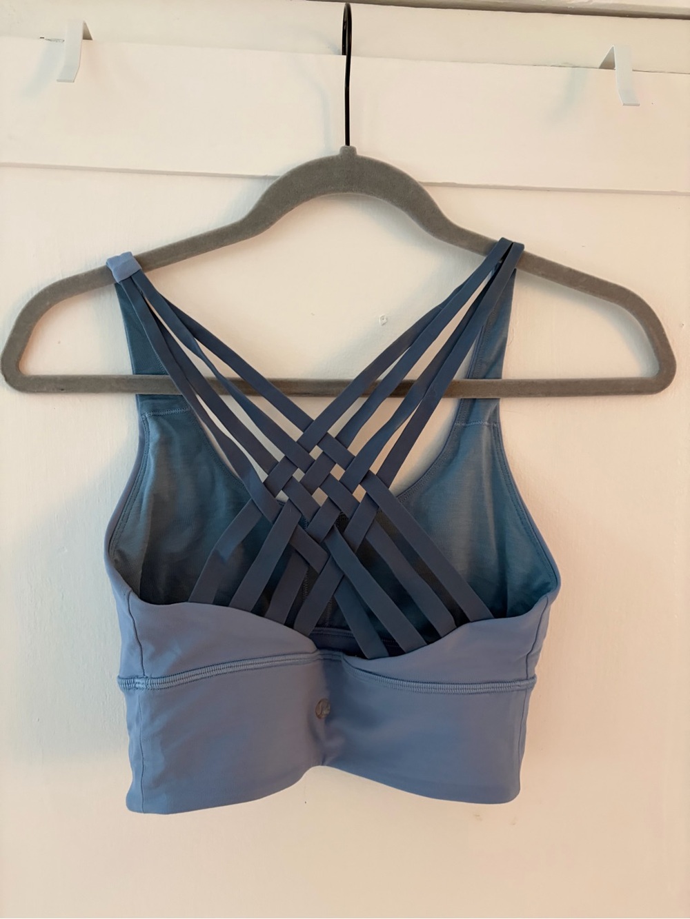 Long lined Strappy Back Sports Bra - Dusty Blue